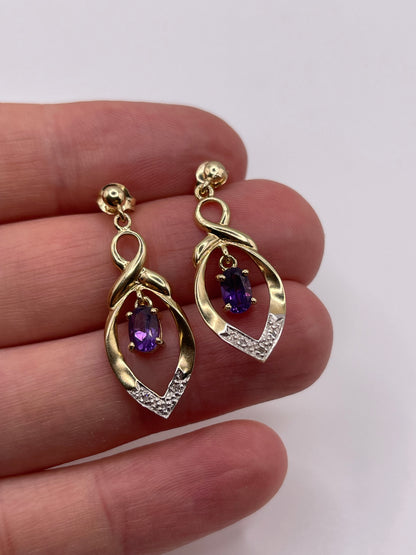 9ct gold amethyst and diamond earrings