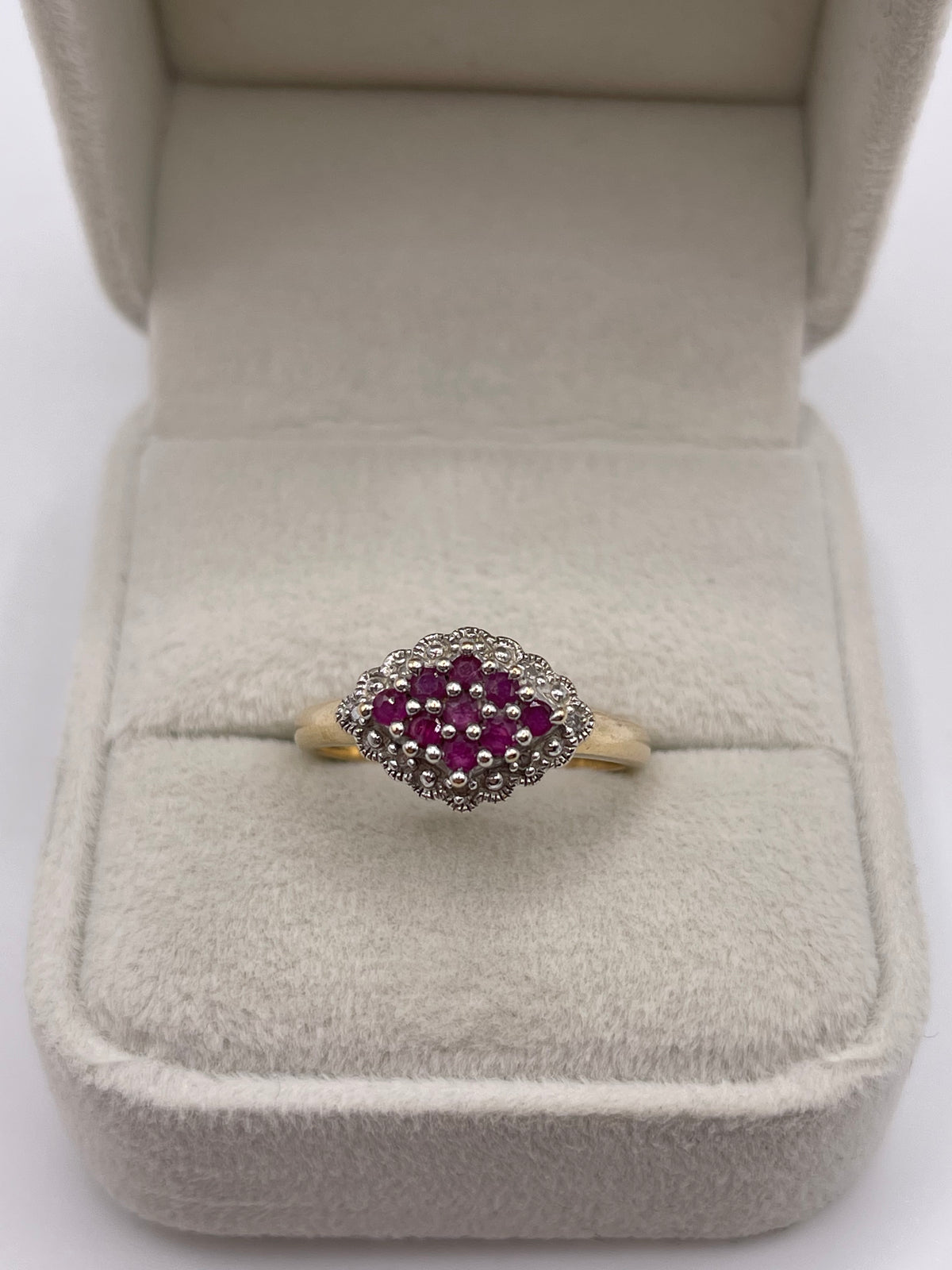 9ct gold ruby and diamond ring
