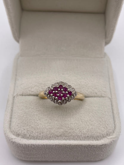 9ct gold ruby and diamond ring