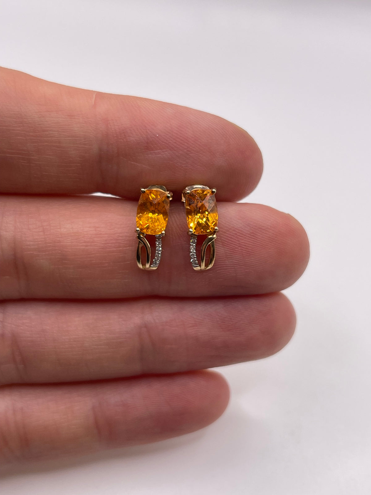 9ct gold spessartite garnet and diamond earrings