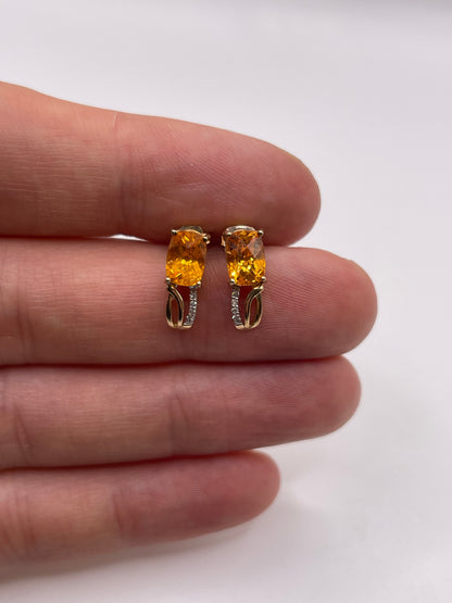 9ct gold spessartite garnet and diamond earrings