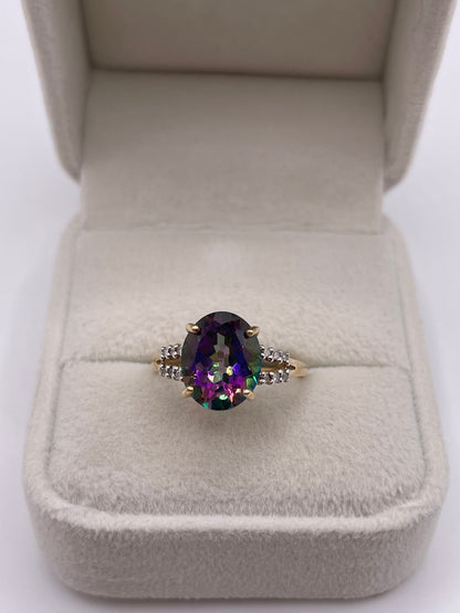 9ct gold mystic topaz and diamond ring