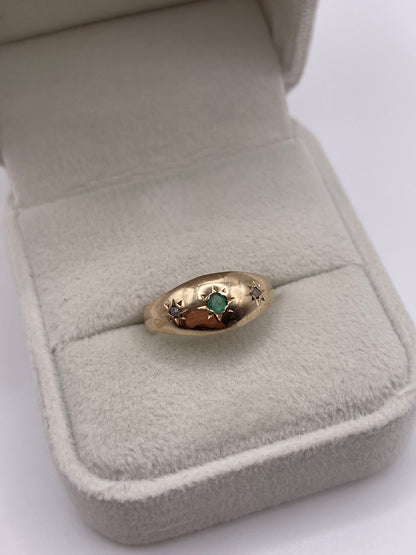 9ct gold emerald and diamond gypsy ring