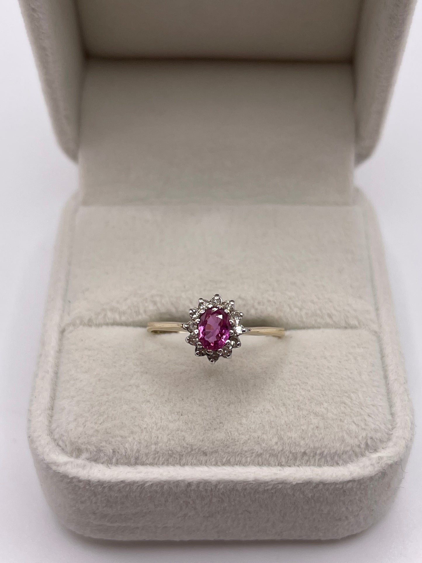 9ct gold pink sapphire and diamond ring