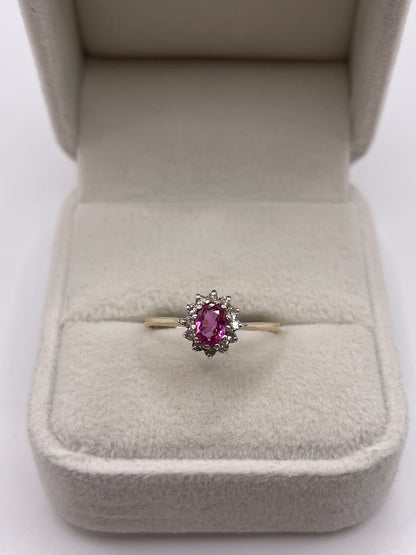 9ct gold pink sapphire and diamond ring