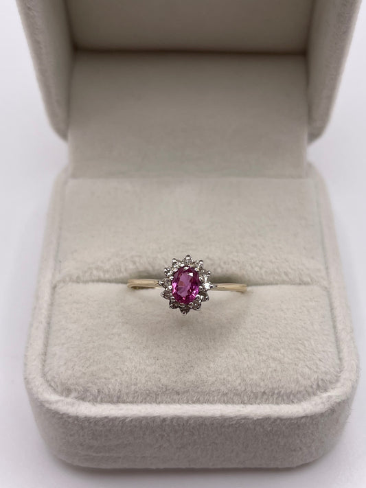 9ct gold pink sapphire and diamond ring