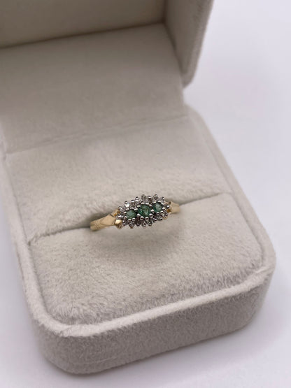 9ct gold emerald and diamond ring