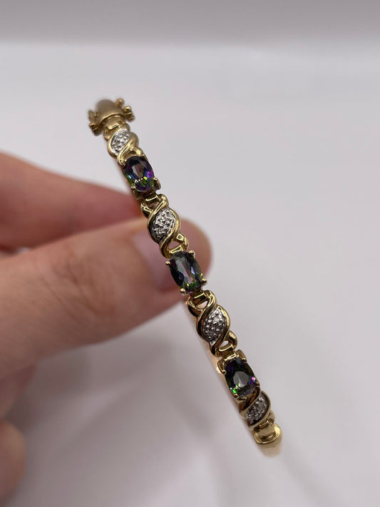 9ct gold mystic topaz and diamond bangle