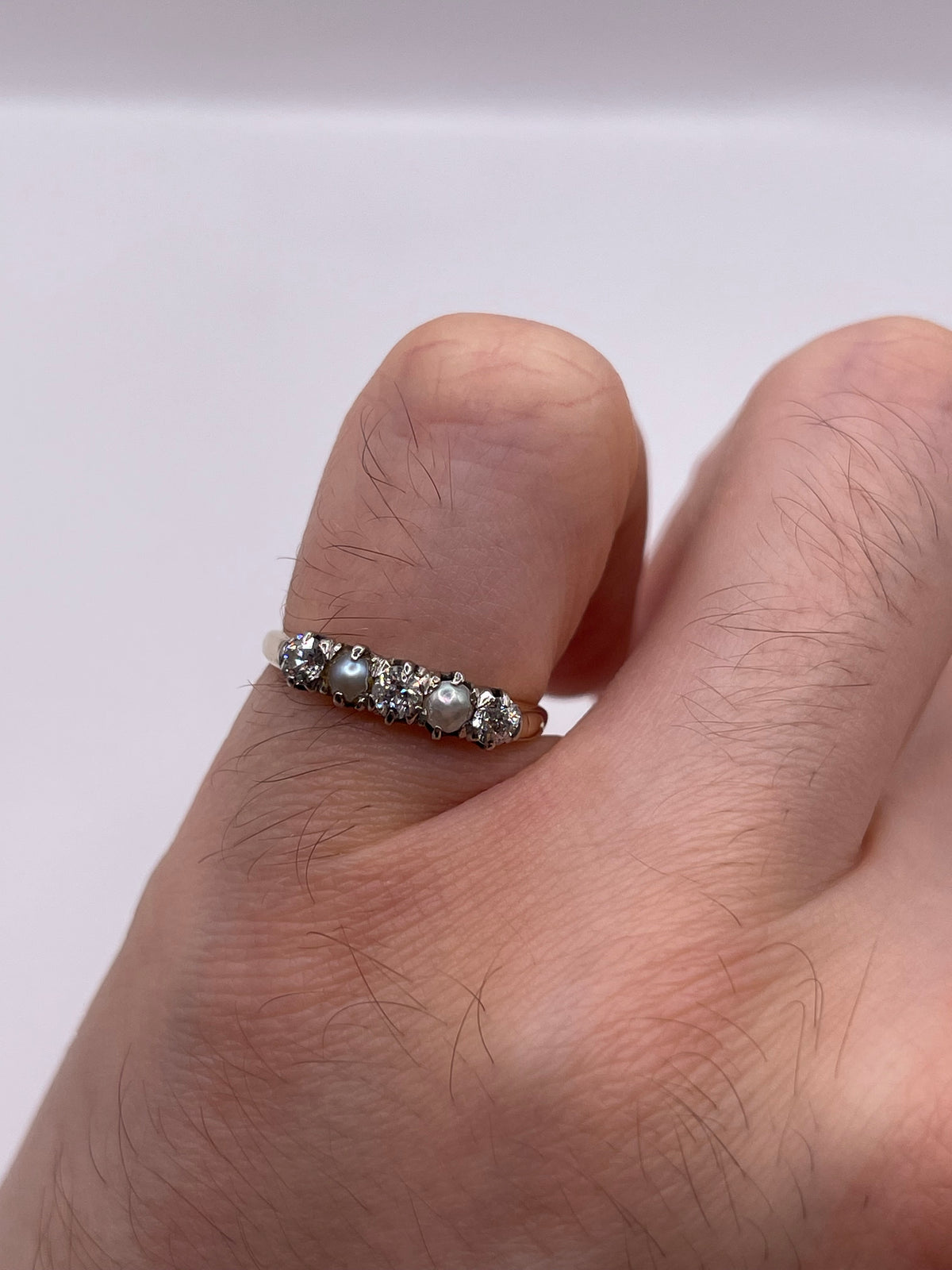 Antique 18ct gold pearl and diamond ring