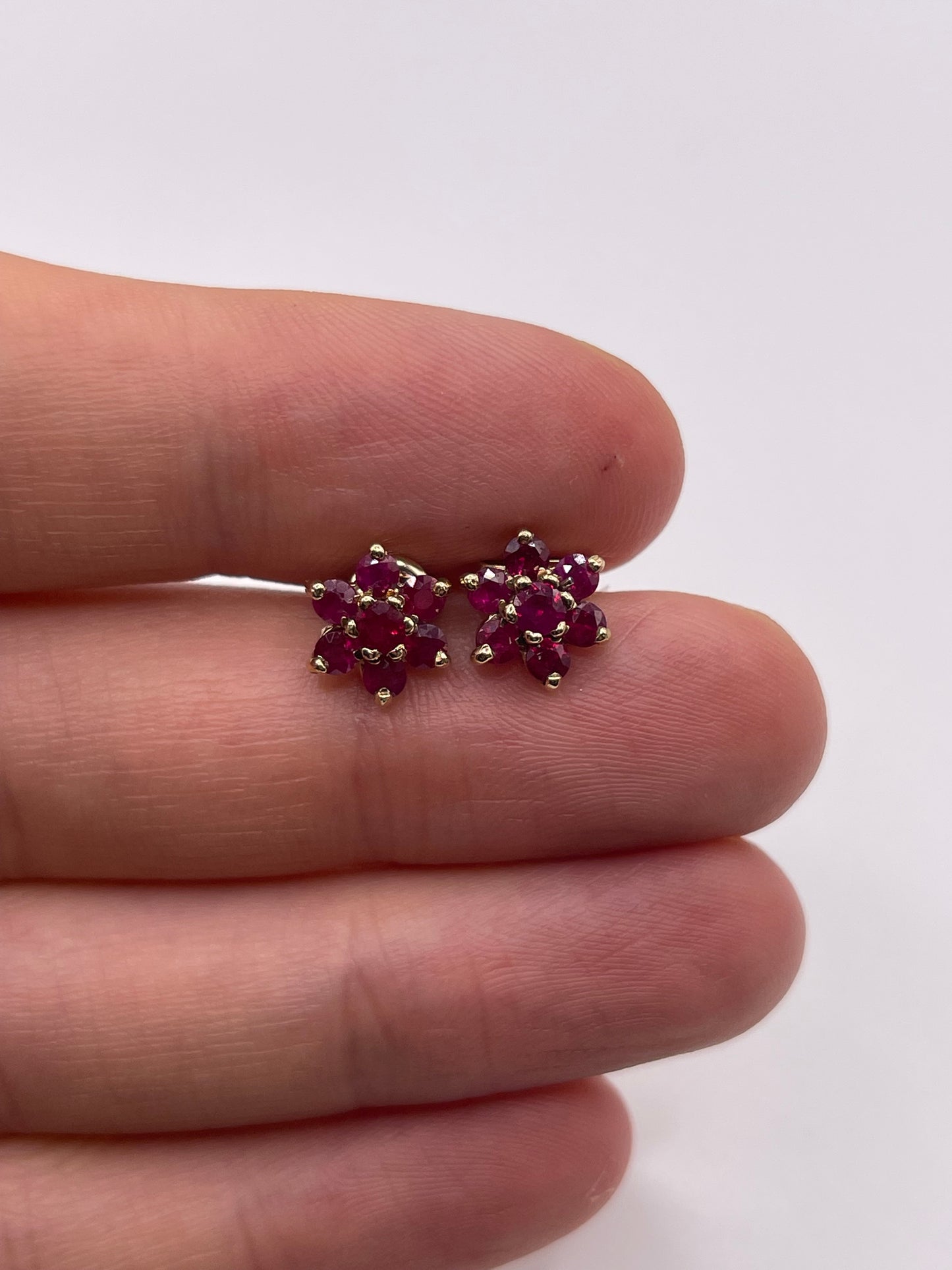 9ct gold ruby cluster earrings