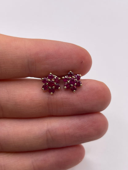 9ct gold ruby cluster earrings