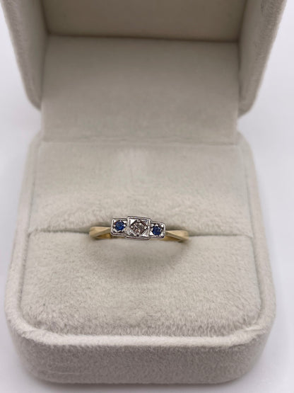 9ct gold palladium sapphire and diamond ring