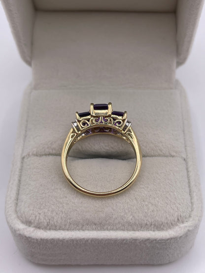 9ct gold amethyst and diamond ring