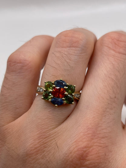 9ct gold multi coloured sapphire and diamond ring
