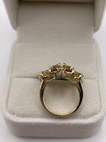 9ct gold multi gemstone and diamond butterfly ring