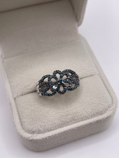 9ct white gold blue diamond cluster ring