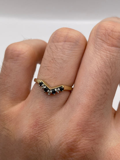 9ct gold sapphire and diamond wishbone ring