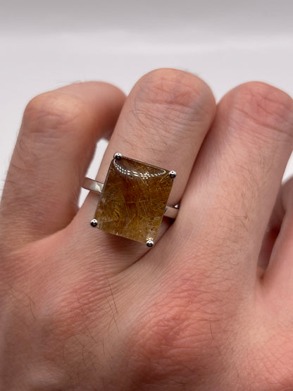 Silver rutile quartz ring