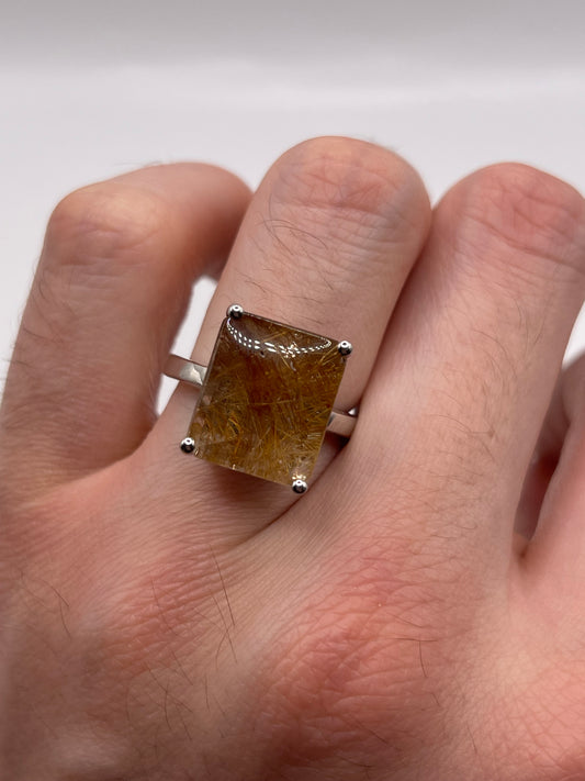 Silver rutile quartz ring