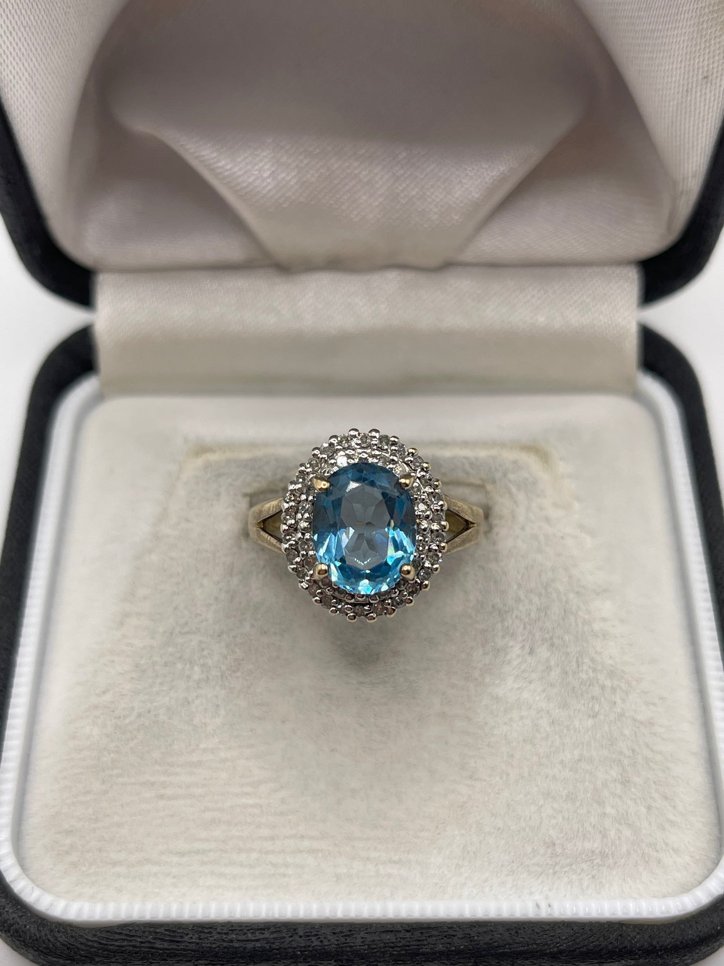 9ct gold blue topaz and diamond ring