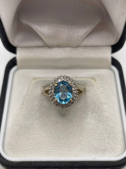 9ct gold blue topaz and diamond ring