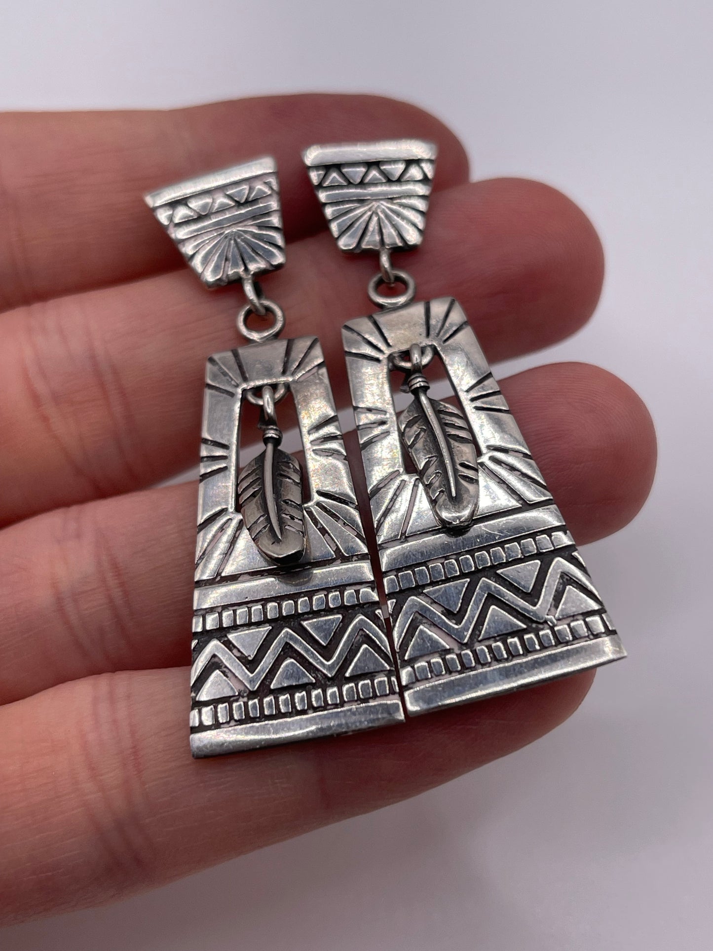 Silver Aztec earrings