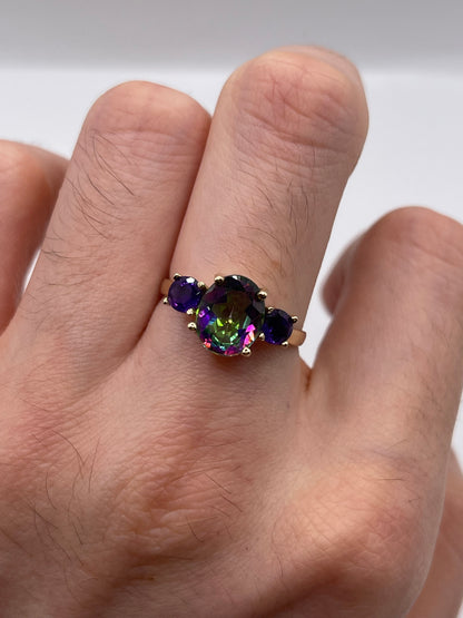 9ct gold mystic topaz and amethyst ring