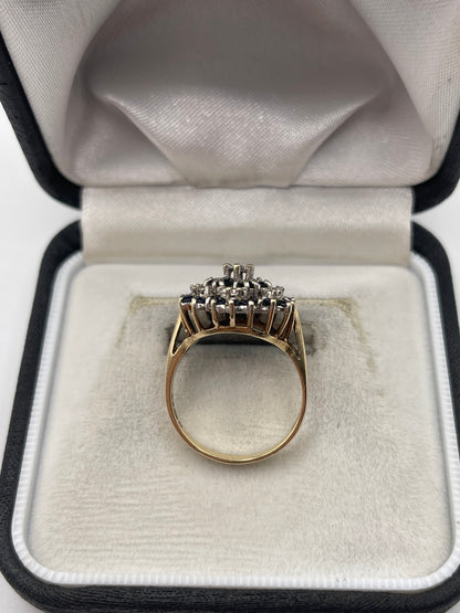 9ct gold sapphire and diamond cluster ring