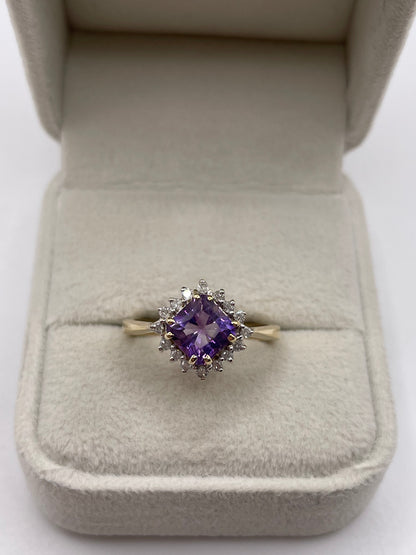 9ct gold amethyst and diamond ring