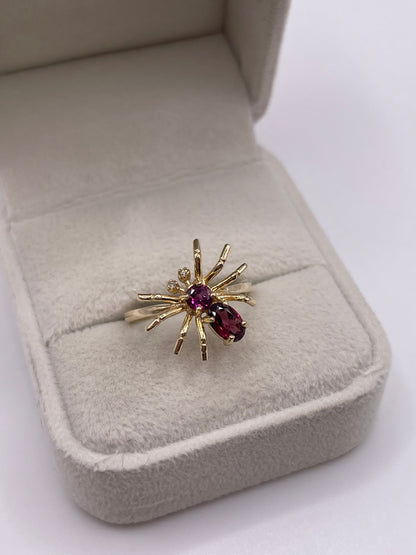 9ct gold almandine garnet and diamond spider ring