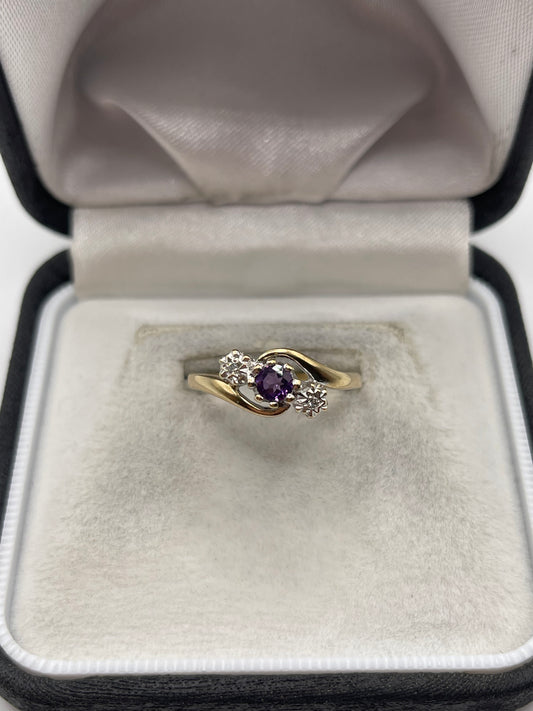 9ct gold amethyst and diamond ring