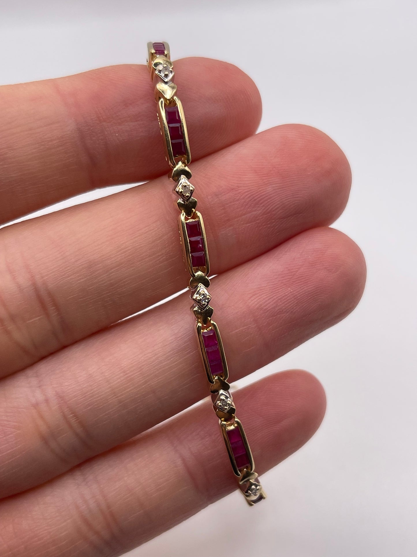9ct gold ruby and diamond bracelet