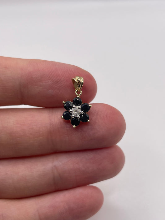 9ct gold sapphire and diamond pendant