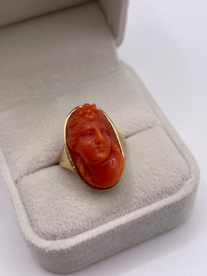 Antique Victorian carved coral goddess ring