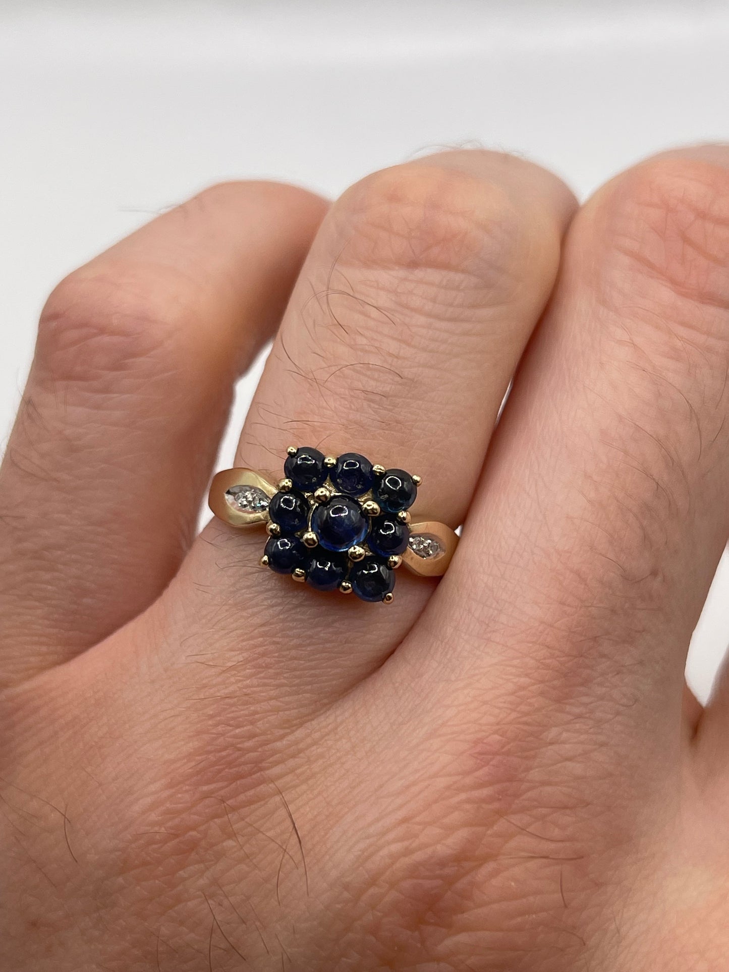 9ct gold cabochon sapphire and diamond ring