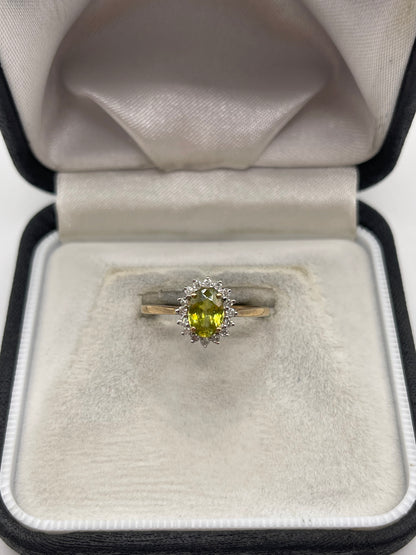 9ct gold sphene and diamond ring