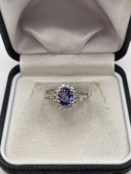 9ct gold tanzanite and zircon ring