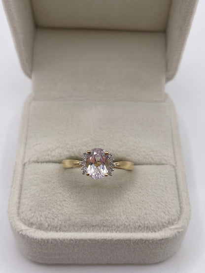 9ct gold kunzite and diamond ring