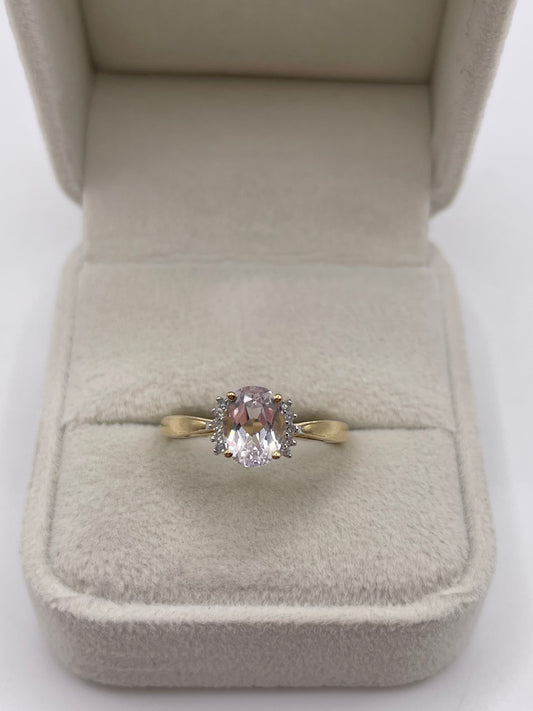 9ct gold kunzite and diamond ring
