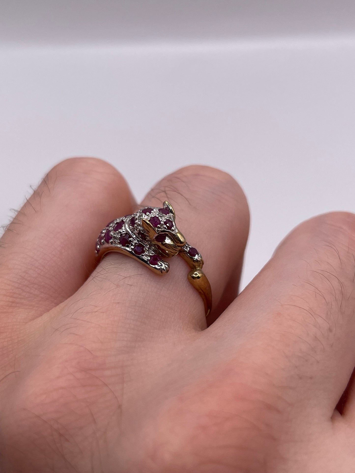 9ct gold ruby and diamond panther ring