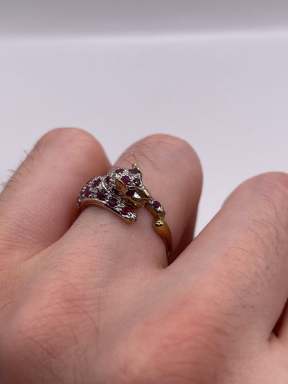 9ct gold ruby and diamond panther ring