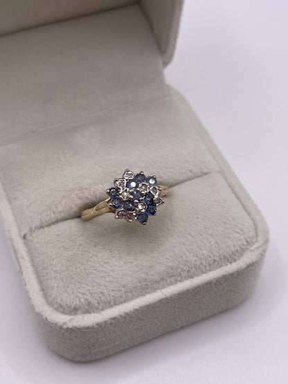 9ct gold sapphire and diamond cluster ring