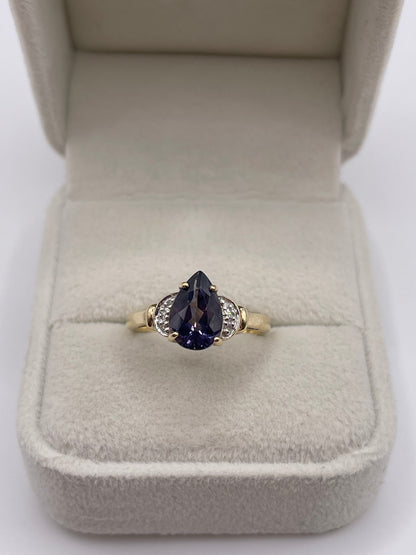 9ct gold iolite and diamond ring