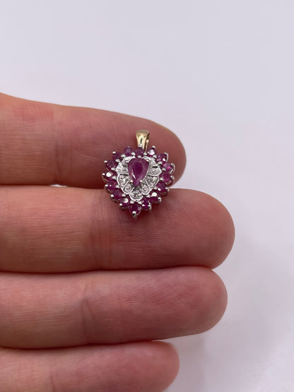 9ct gold ruby and diamond heart pendant