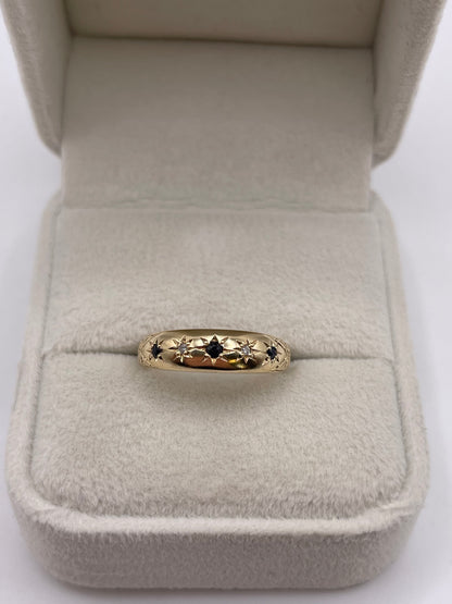 9ct gold sapphire and diamond gypsy ring