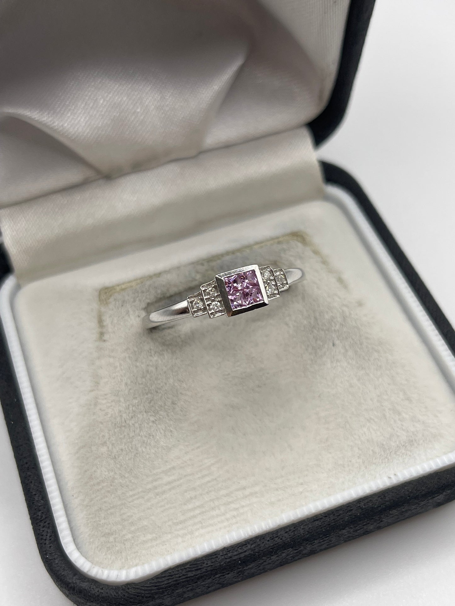 9ct white gold pink sapphire and diamond ring