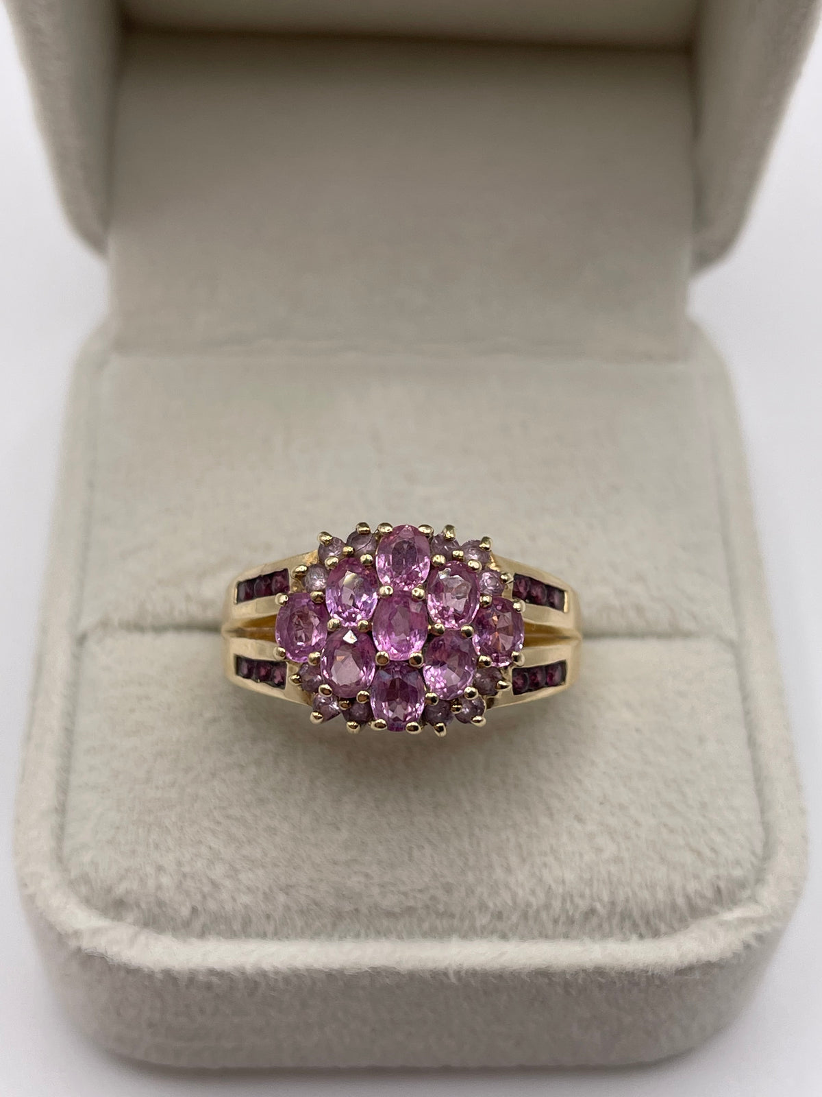 9ct gold pink sapphire cluster ring
