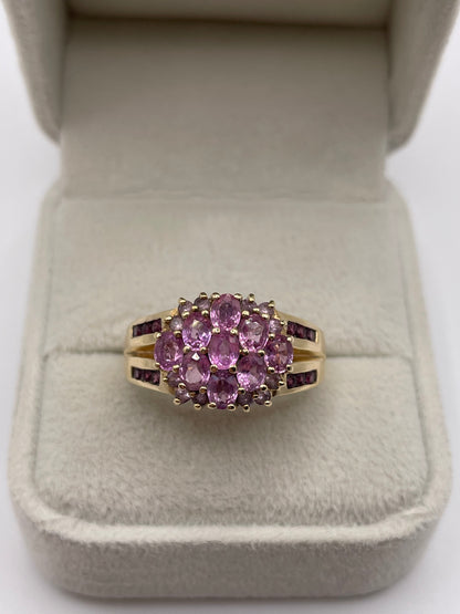 9ct gold pink sapphire cluster ring