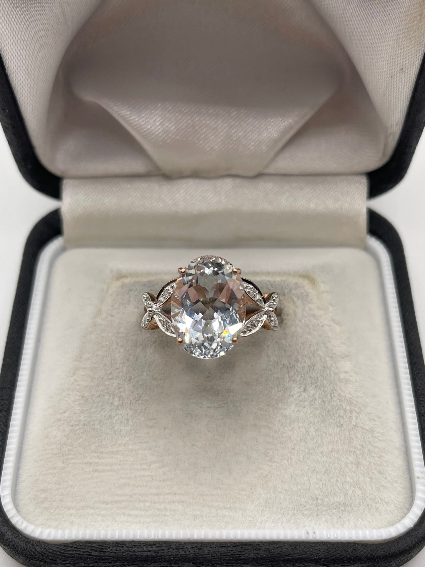 9ct rose gold topaz and diamond ring