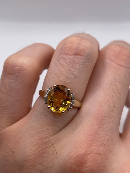 9ct gold citrine and diamond ring